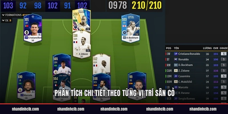 Phân tích chi tiết theo từng vị trí sân cỏ